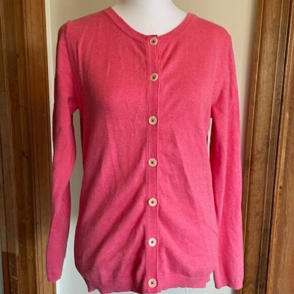 BODEN Pink Red Grosgrain Placket Button Cotton Long Sleeve Cardigan Swea… - Picture 3 of 15